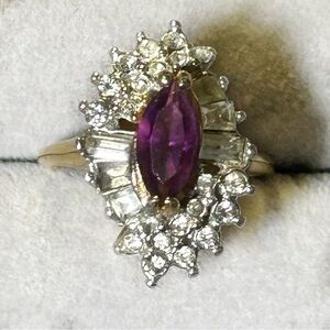 Vintage Ring 1970s Ring Amethyst and Clear Swarovski Crystals
18k HGE